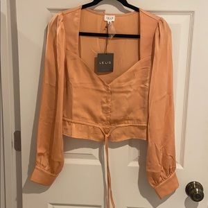Orange, cropped, button up blouse